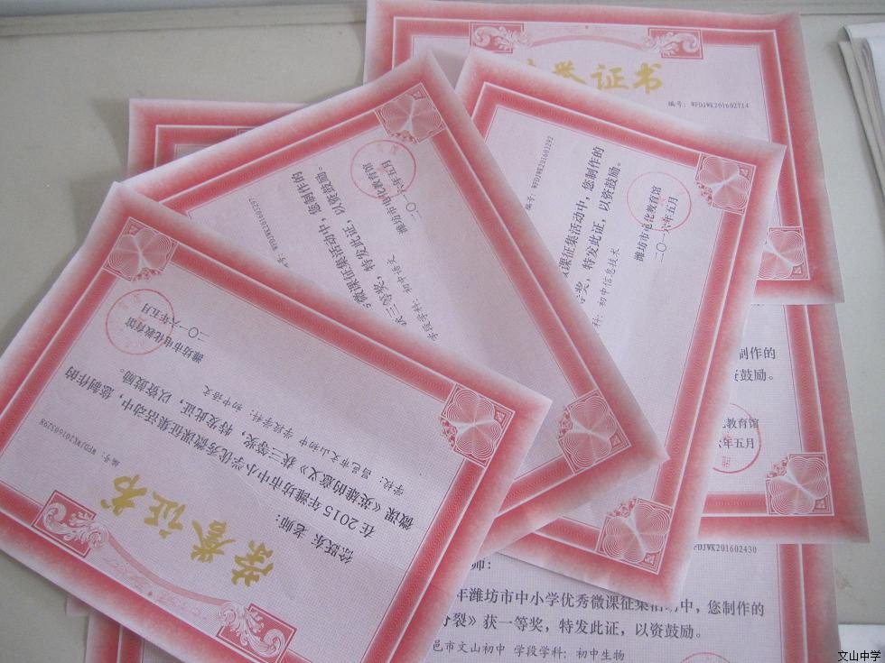 我校六名教师在2015年潍坊市中小学优秀微课征集活动中获奖