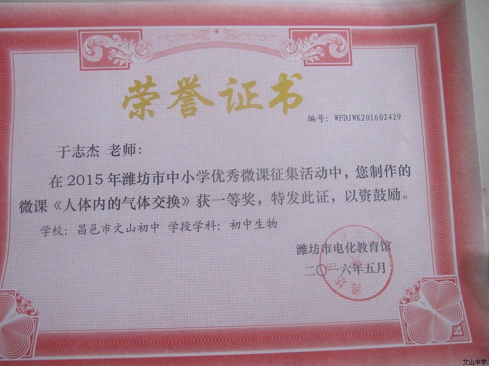 我校六名教师在2015年潍坊市中小学优秀微课征集活动中获奖