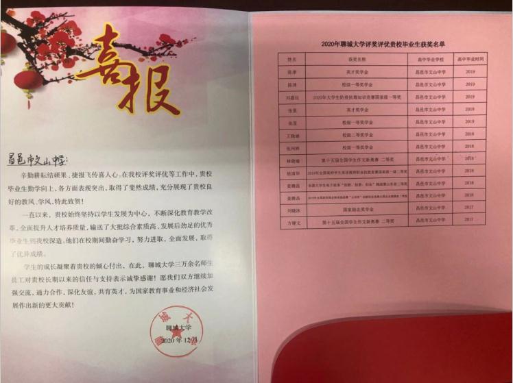 聊城大学发来喜报！