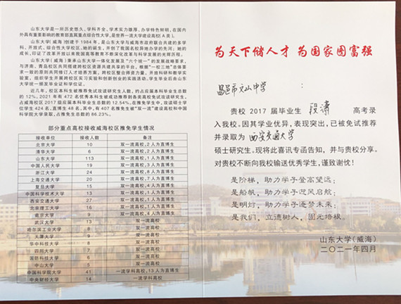 山东大学（威海）发来喜报！