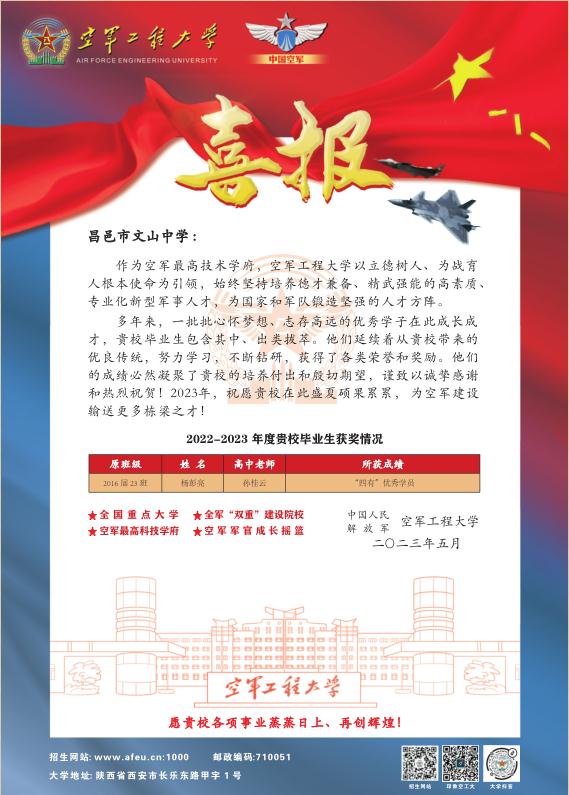 空军工程大学发来喜报！